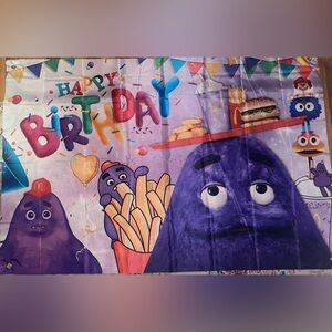 McDonald’s Grimace Birthday Banner with plushies Grimace and Shake Accessories